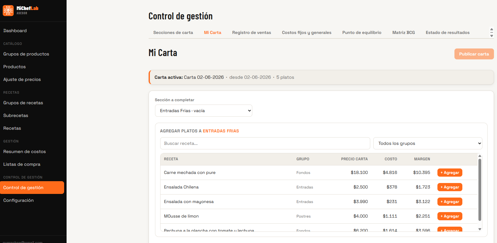 MiChefLab Asesor — Sistema de gestión gastronómica