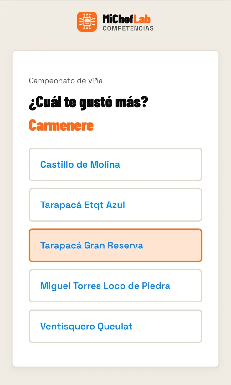 Pantalla de votación del público: ¿cuál te gustó más?