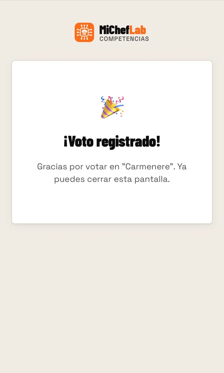 Voto registrado con éxito